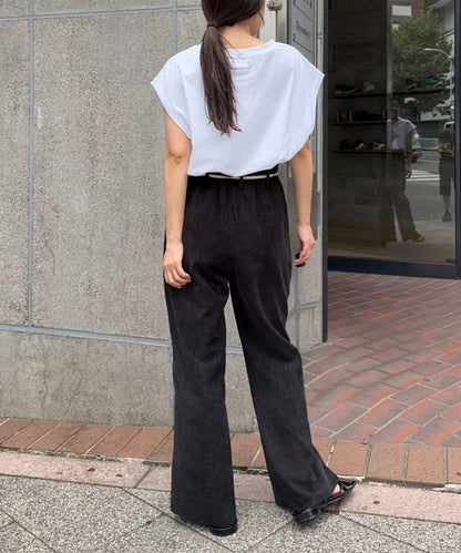 【提升時尚感】絨面綁帶闊腿褲