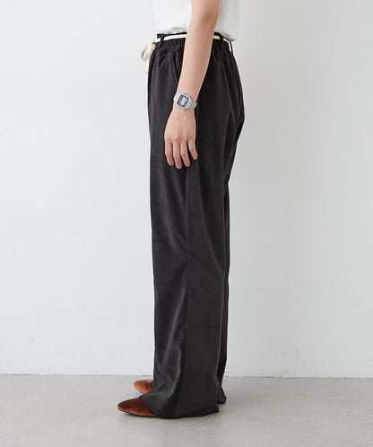【提升時尚感】絨面綁帶闊腿褲