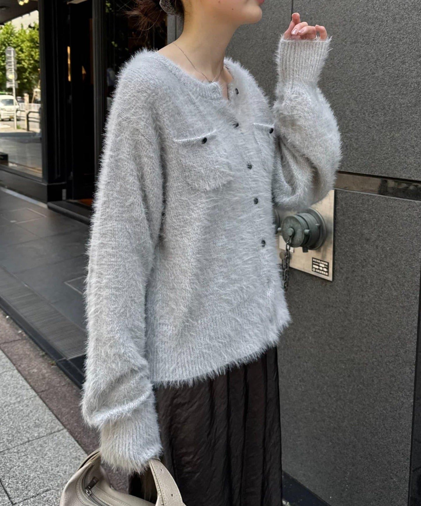 迷你口袋混紡羽絨開衫