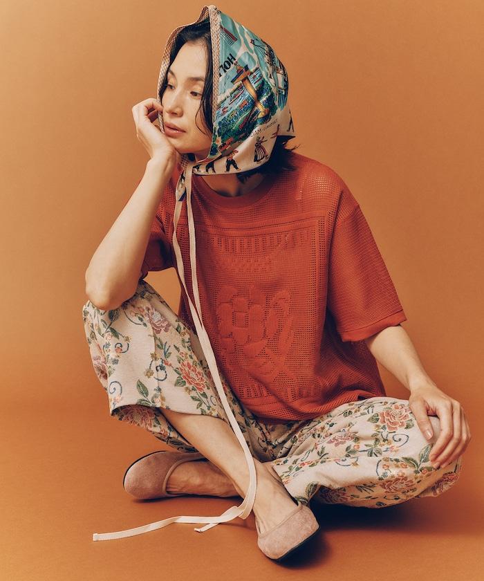 花朵提花寬鬆褲