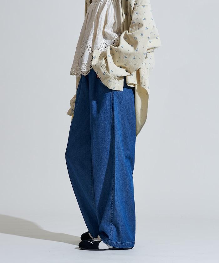 斜紋織物寬鬆直筒褲＜可搭配套裝＞