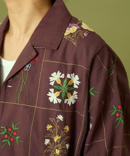 拼接花卉刺繡長袖襯衫