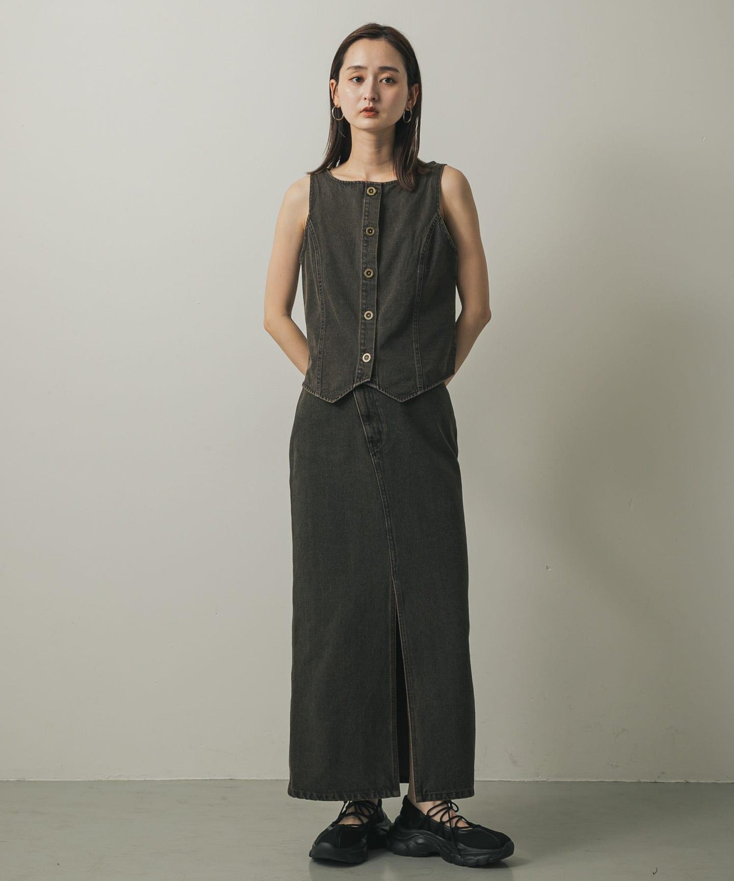 不對稱腰帶牛仔半身裙