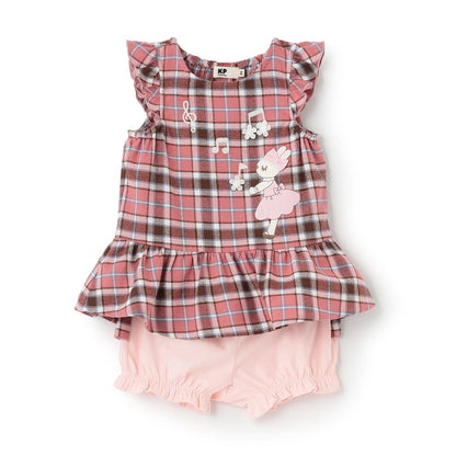 mimi醬格子圖案上衣和燈籠褲套裝