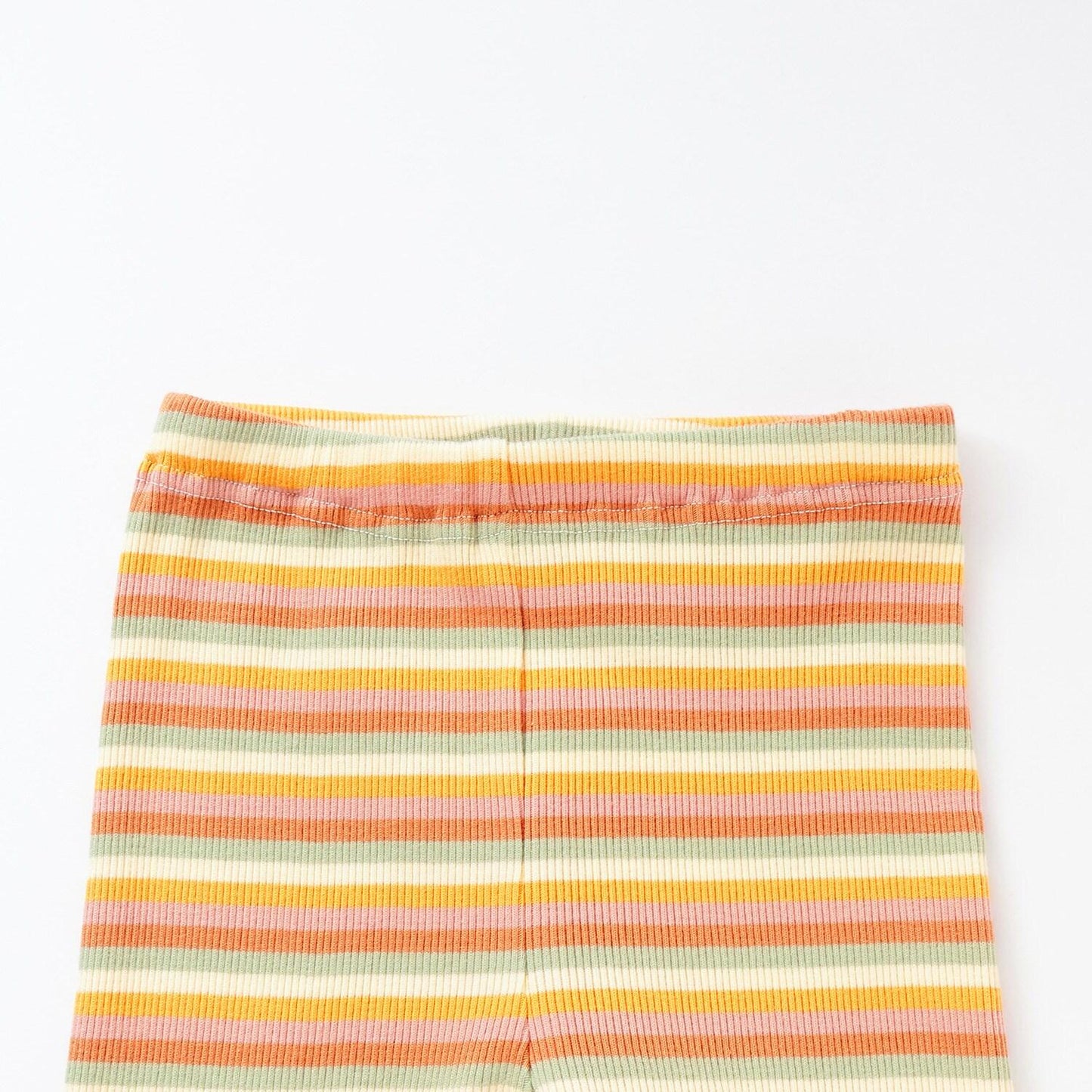 多色條紋羅紋打底褲【10分長度】