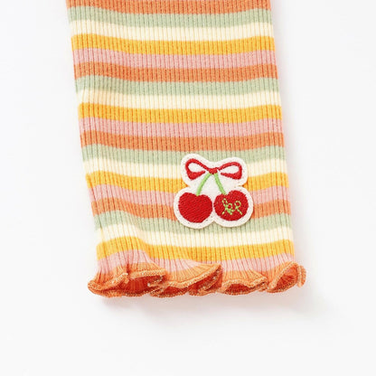 多色條紋羅紋打底褲【10分長度】