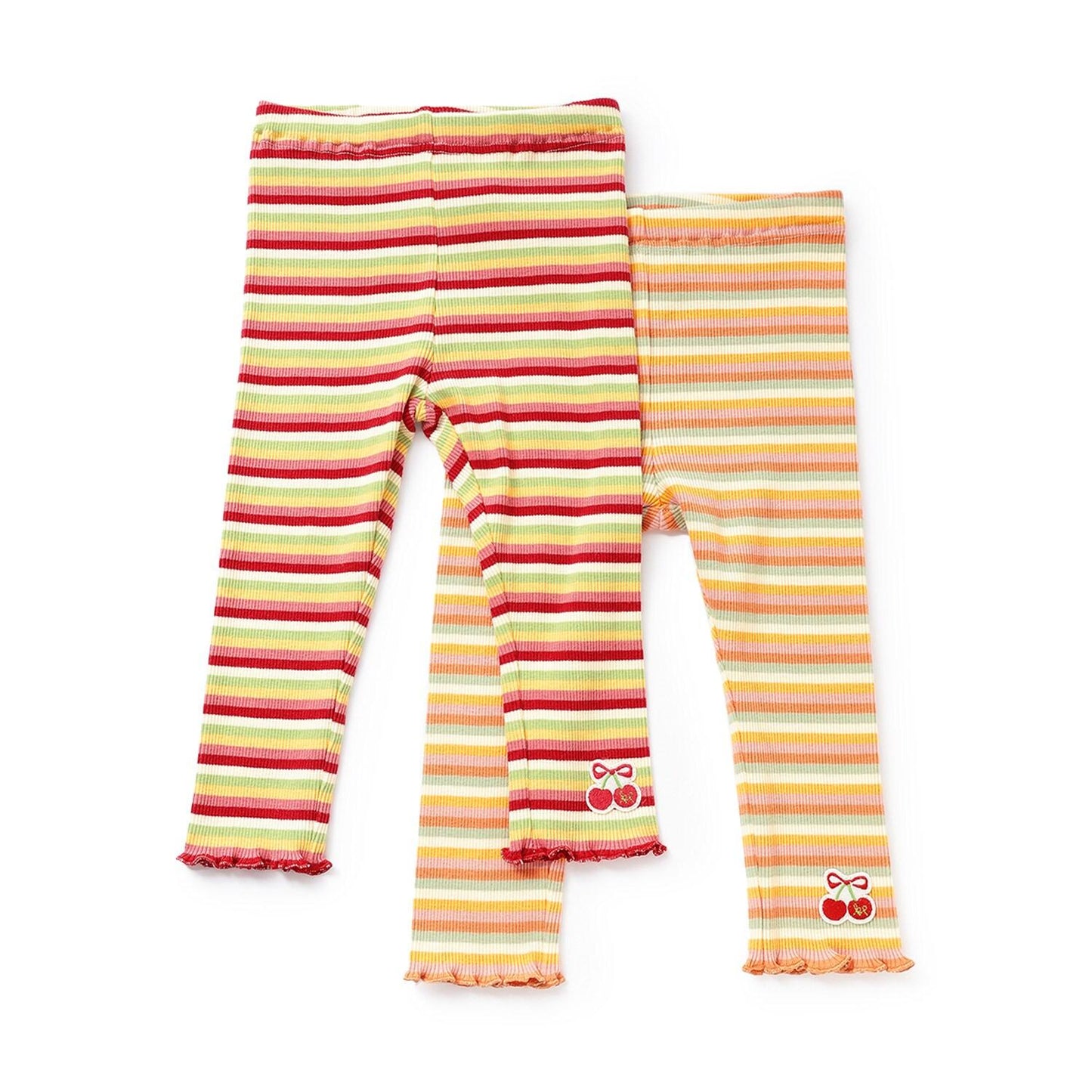 多色條紋羅紋打底褲【10分長度】