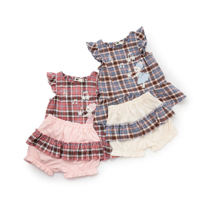 mimi醬格子圖案上衣和燈籠褲套裝