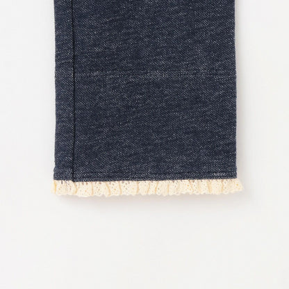 褲腳翻邊牛仔風針織斜紋長褲