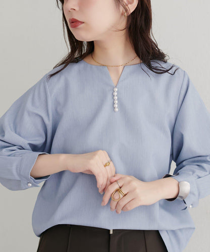 【限定】珍珠裝飾領開衫襯衫