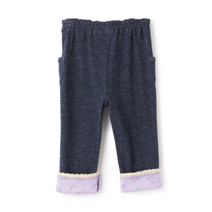 褲腳翻邊牛仔風針織斜紋長褲