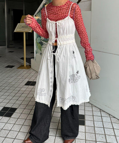 H.S塗鴉風印花蕾絲背心連衣裙