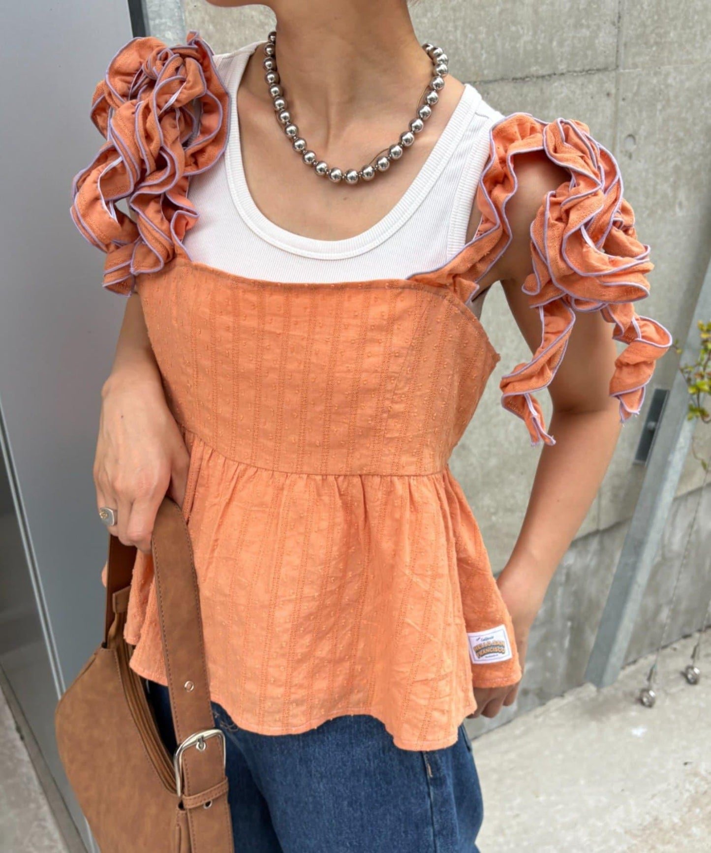 H.S豆點荷葉邊吊帶背心