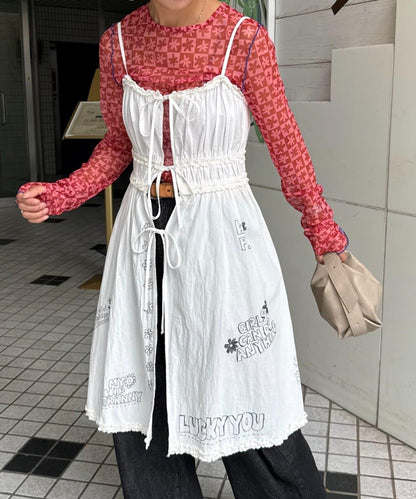 H.S塗鴉風印花蕾絲背心連衣裙