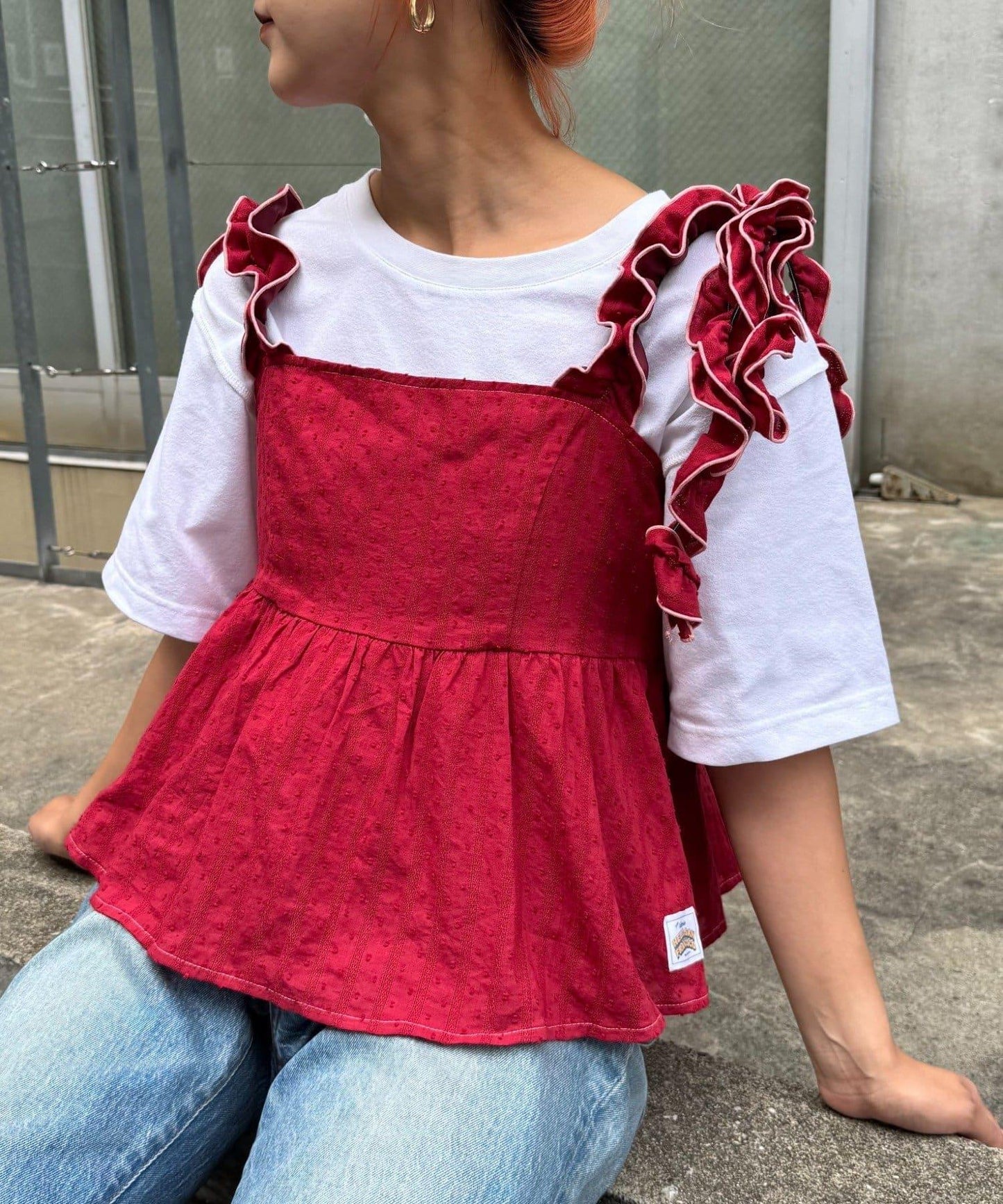 H.S豆點荷葉邊吊帶背心