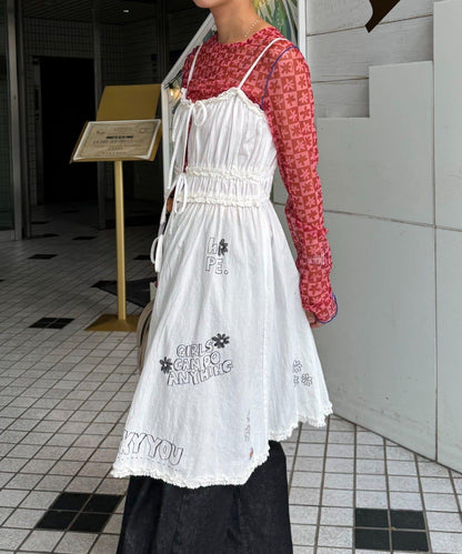 H.S塗鴉風印花蕾絲背心連衣裙