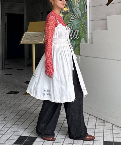 H.S塗鴉風印花蕾絲背心連衣裙