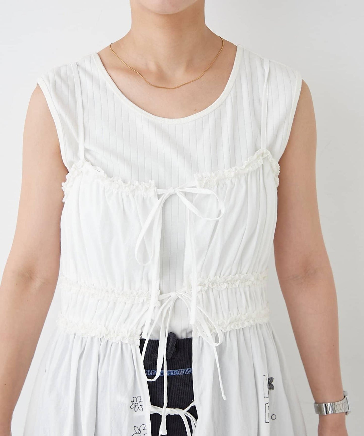 H.S塗鴉風印花蕾絲背心連衣裙