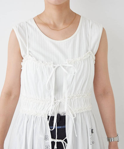 H.S塗鴉風印花蕾絲背心連衣裙