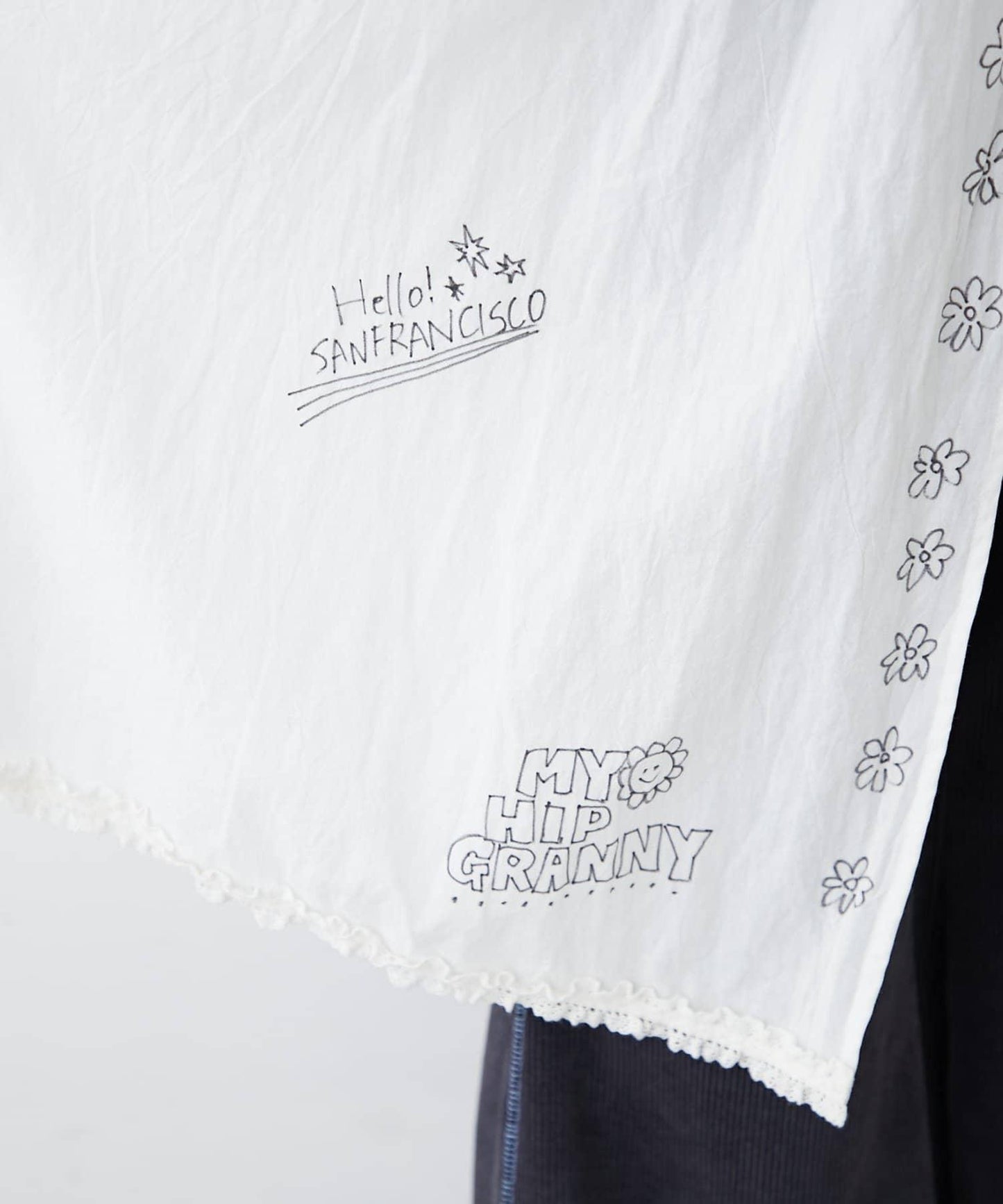 H.S塗鴉風印花蕾絲背心連衣裙