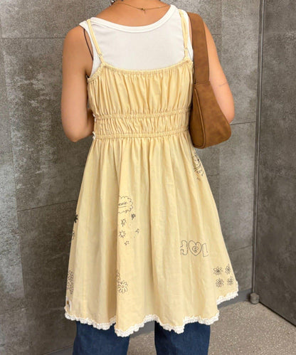 H.S塗鴉風印花蕾絲背心連衣裙