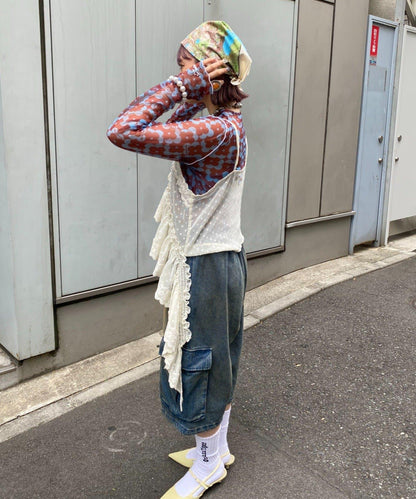 H.S不對稱荷葉邊圓點蕾絲吊帶