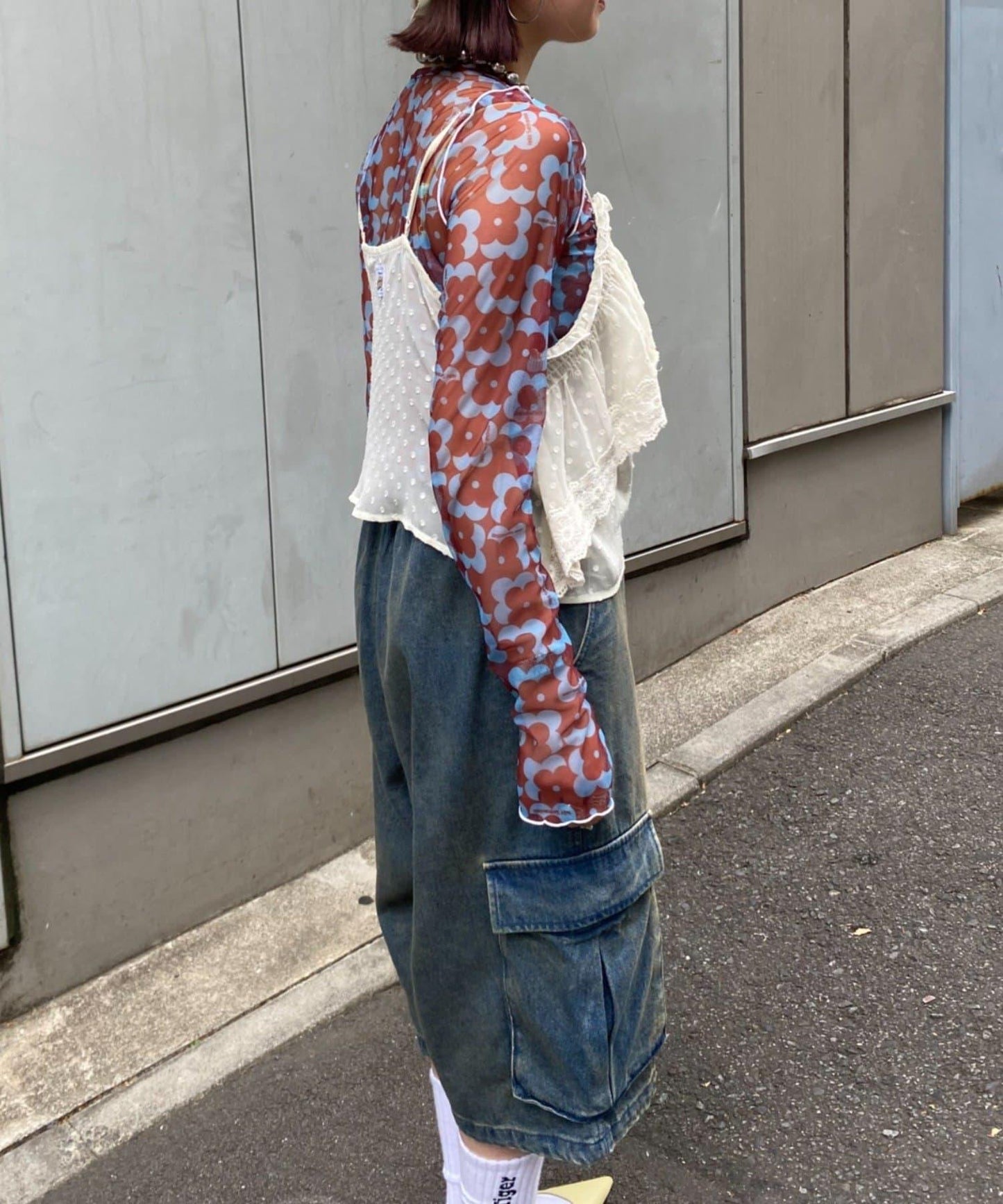 H.S不對稱荷葉邊圓點蕾絲吊帶