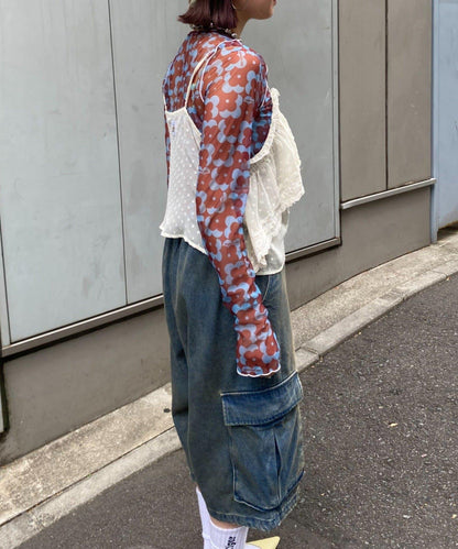 H.S不對稱荷葉邊圓點蕾絲吊帶