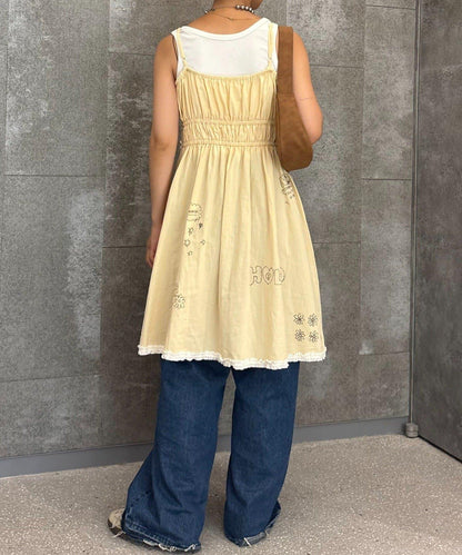 H.S塗鴉風印花蕾絲背心連衣裙