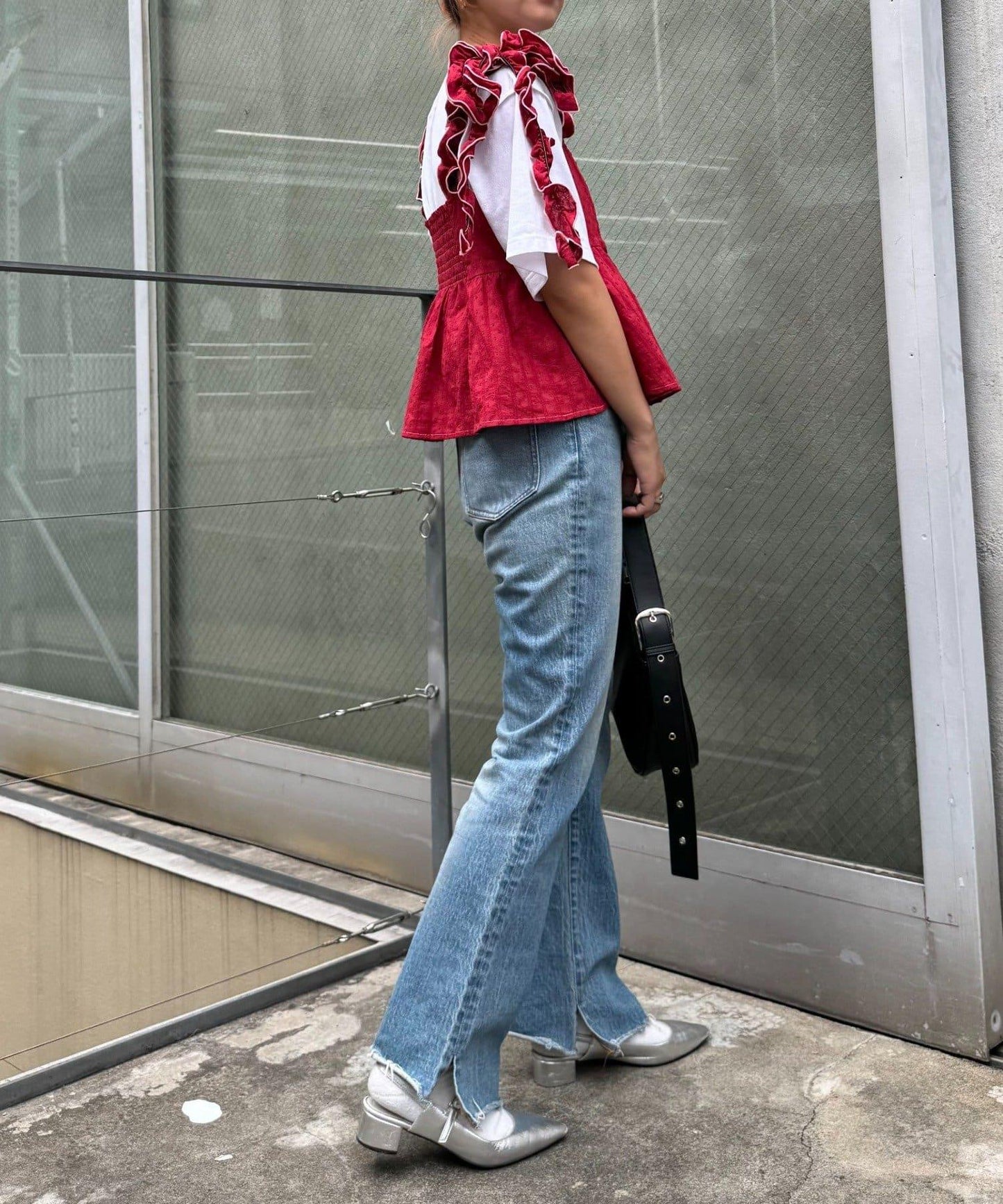 H.S豆點荷葉邊吊帶背心