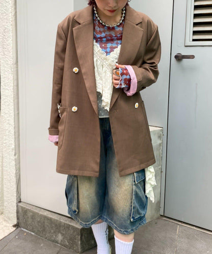 H.S不對稱荷葉邊圓點蕾絲吊帶