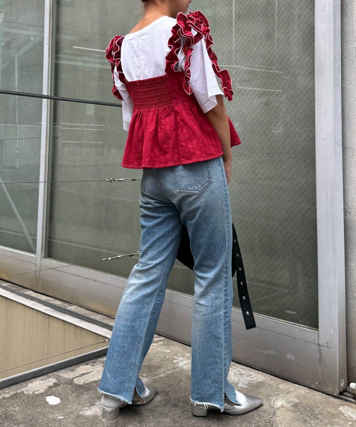 H.S豆點荷葉邊吊帶背心