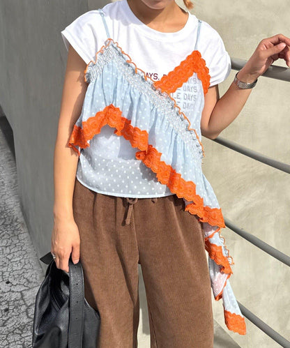 H.S不對稱荷葉邊圓點蕾絲吊帶