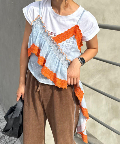 H.S不對稱荷葉邊圓點蕾絲吊帶