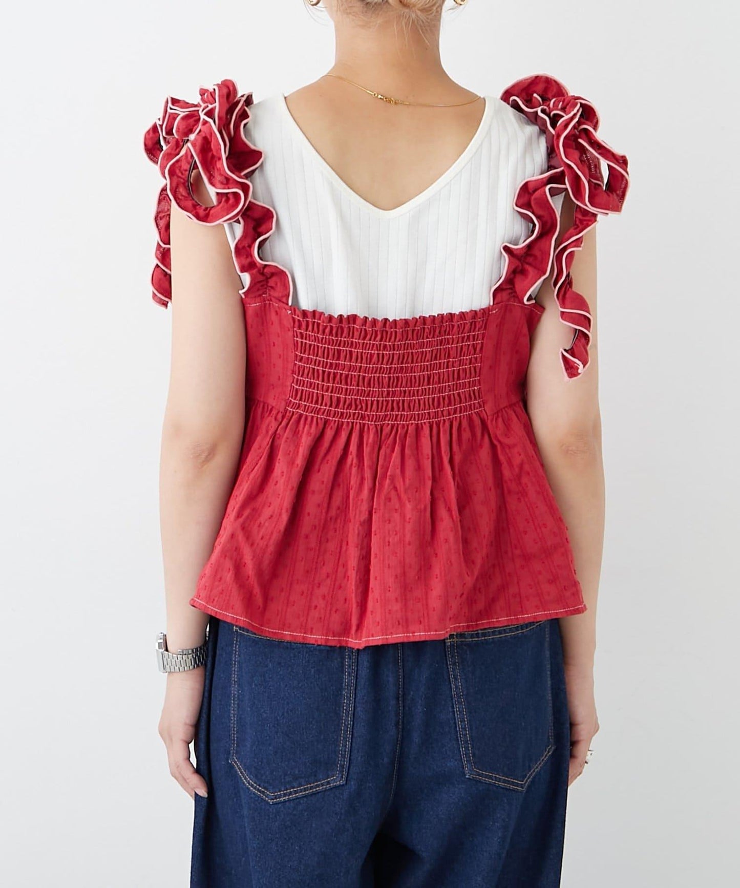 H.S豆點荷葉邊吊帶背心