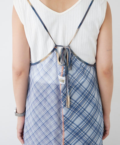H.S透明格紋拼接吊帶連衣裙