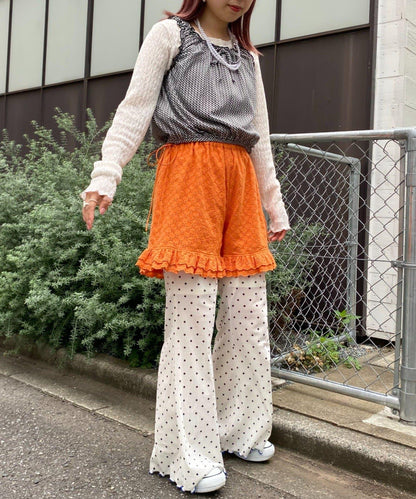 H.S格子印花氣球袖上衣套裝