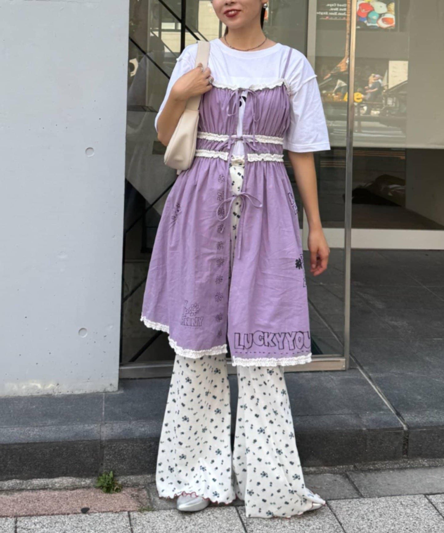 H.S塗鴉風印花蕾絲背心連衣裙