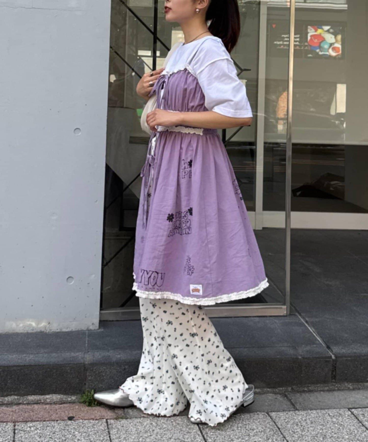 H.S塗鴉風印花蕾絲背心連衣裙