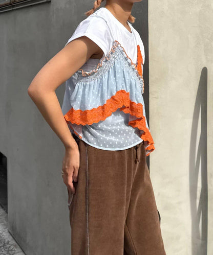 H.S不對稱荷葉邊圓點蕾絲吊帶