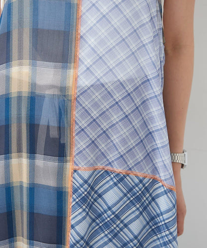 H.S透明格紋拼接吊帶連衣裙