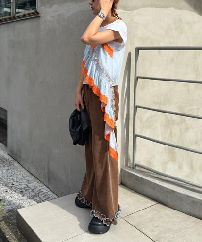 H.S不對稱荷葉邊圓點蕾絲吊帶