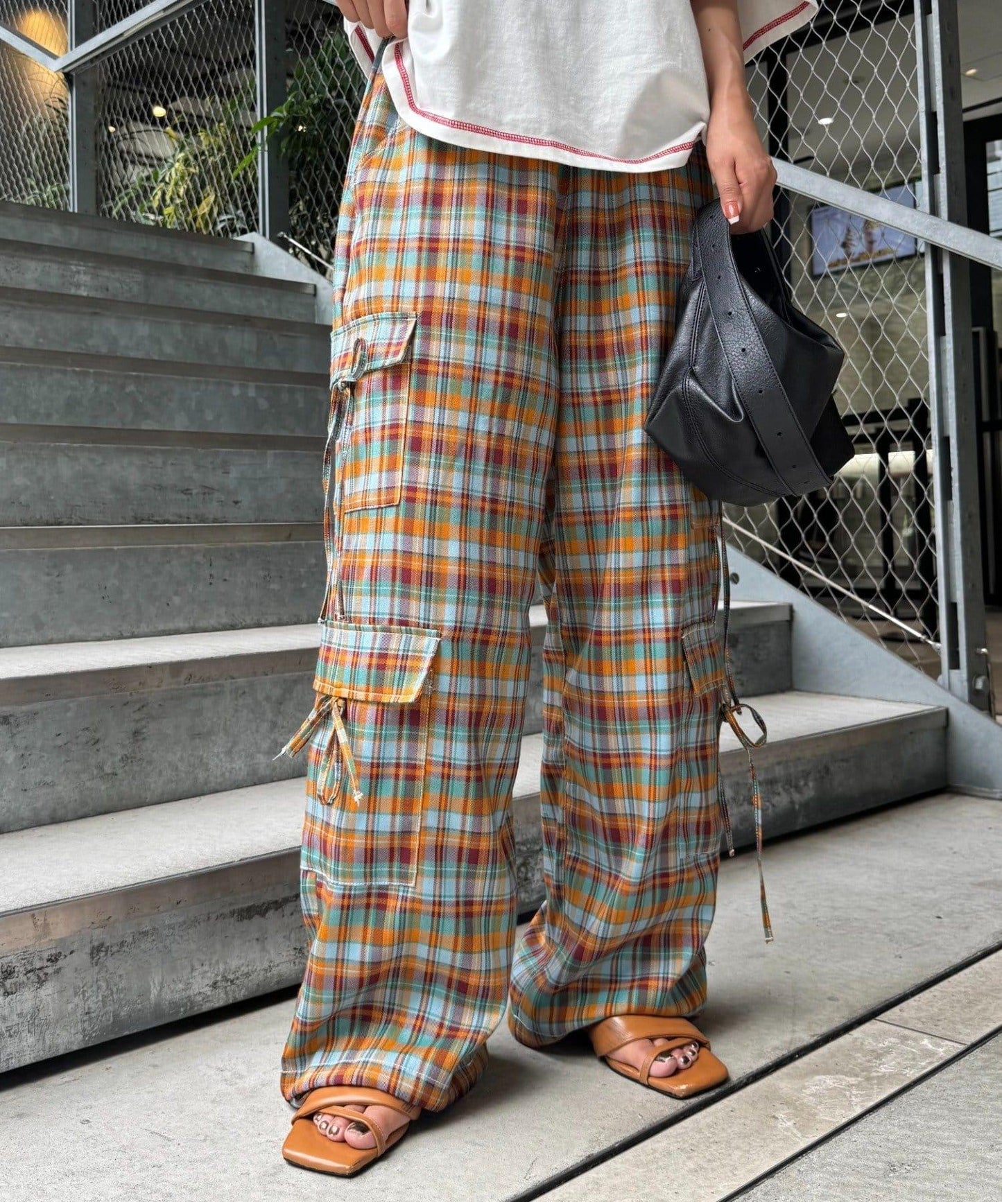 H.S格子印花貨物褲