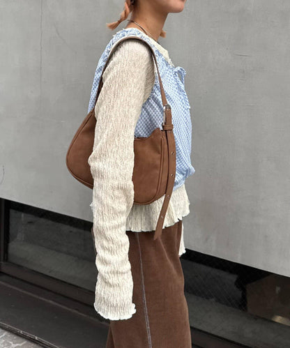 H.S格子印花氣球袖上衣套裝