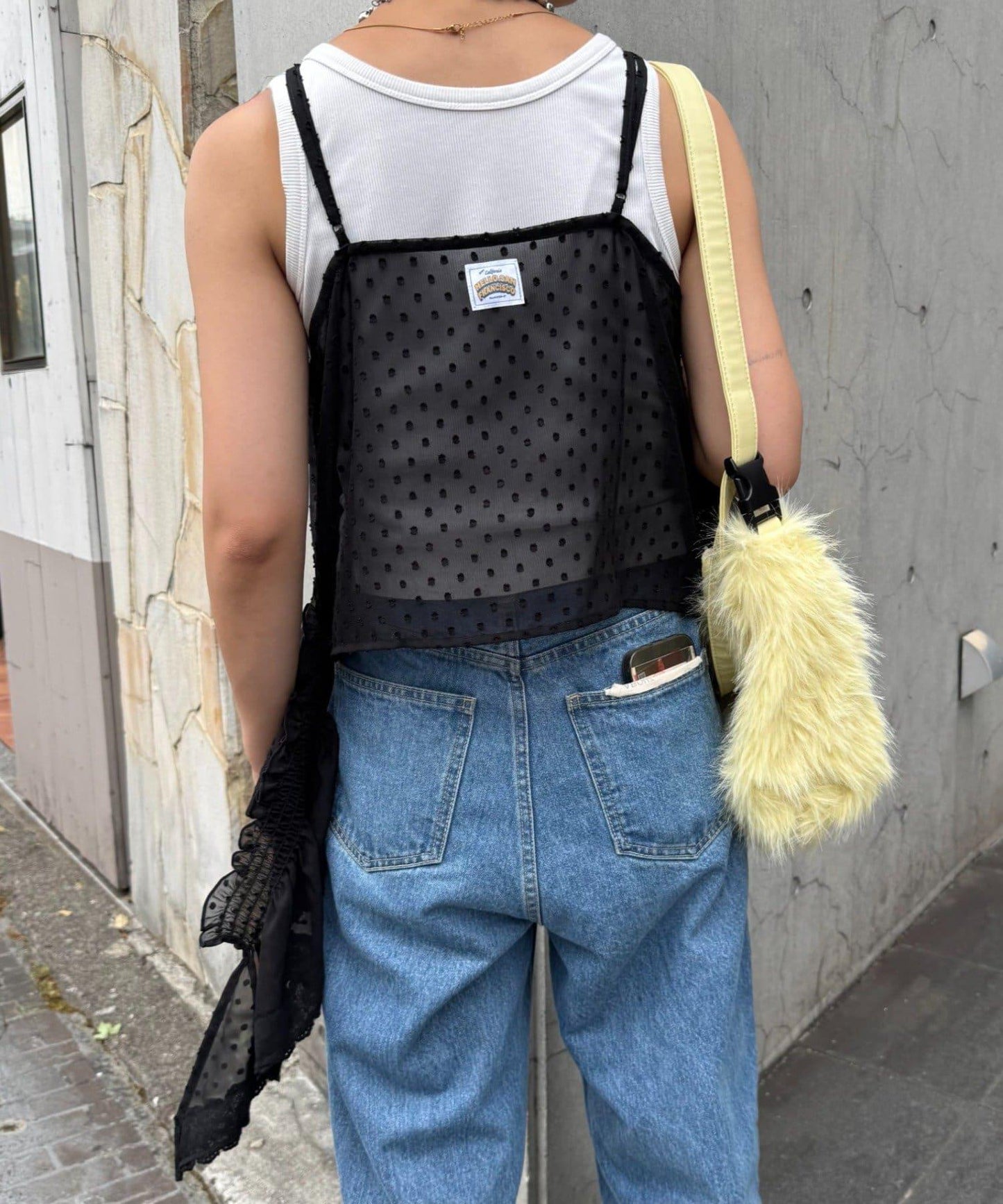 H.S不對稱荷葉邊圓點蕾絲吊帶