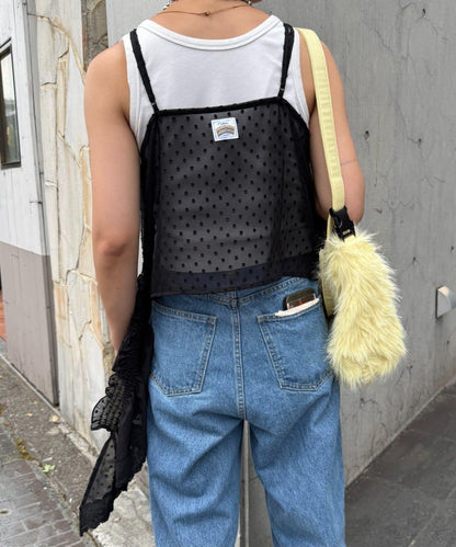 H.S不對稱荷葉邊圓點蕾絲吊帶