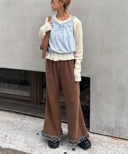 H.S格子印花氣球袖上衣套裝