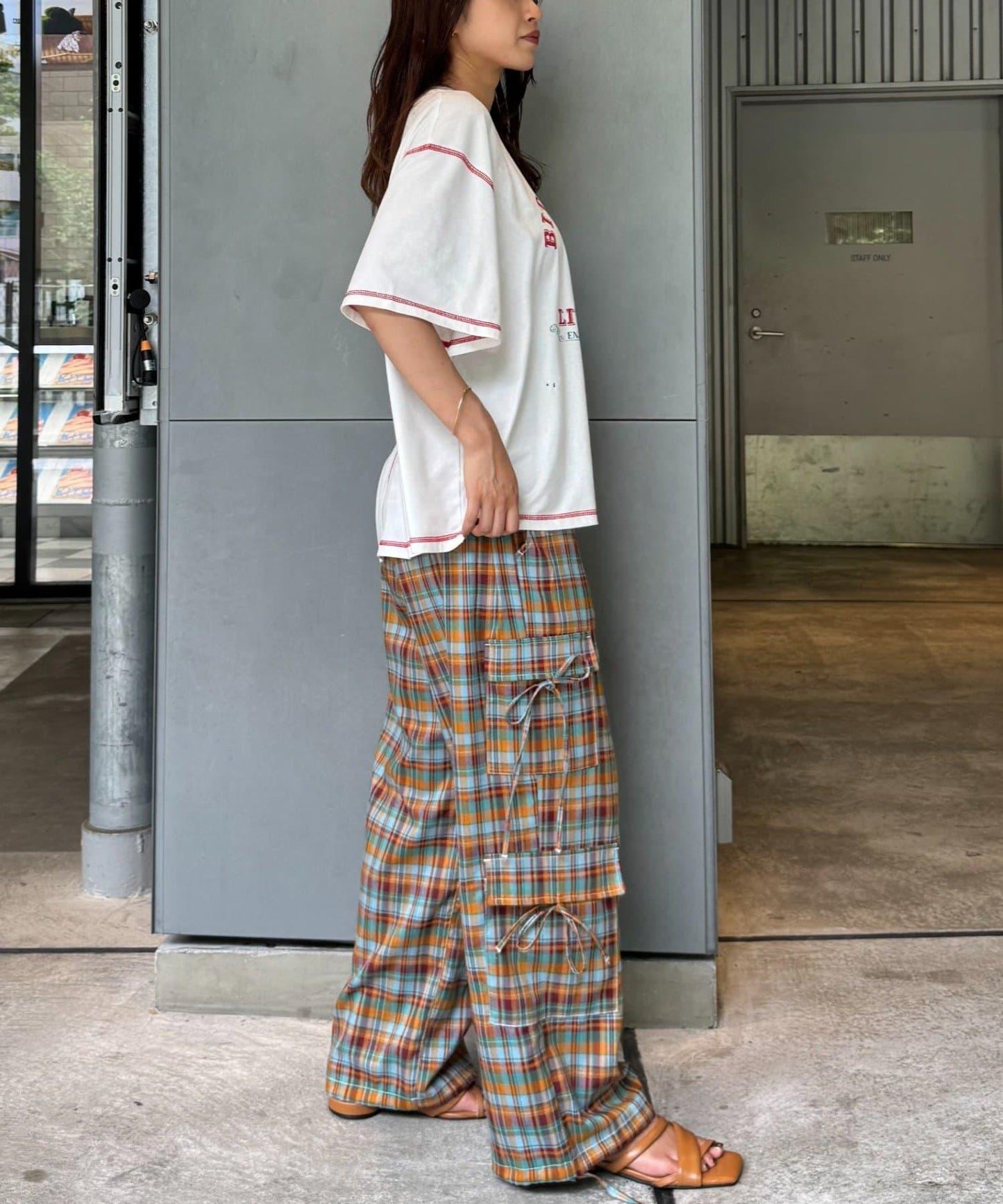 H.S格子印花貨物褲