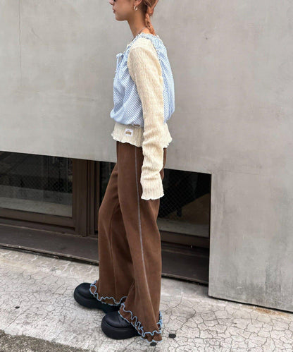 H.S格子印花氣球袖上衣套裝