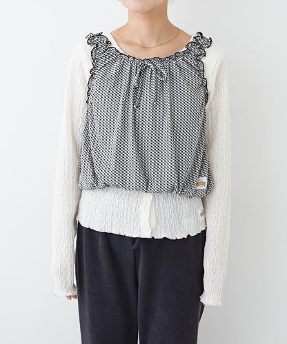 H.S格子印花氣球袖上衣套裝